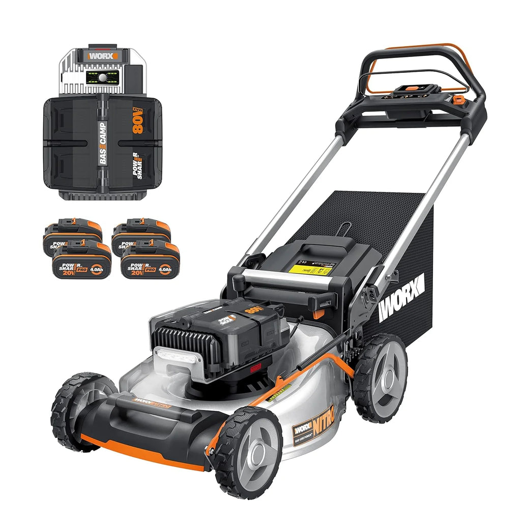 WORX WG737E Nitro Lawn Mower with Battery 40 V (2 x 20 V), Powerful Brushless Motor, Cutting Width 37 cm, 6 Levels of Cutting Height (20 – 70 mm), 40 L Grass Catcher Sack