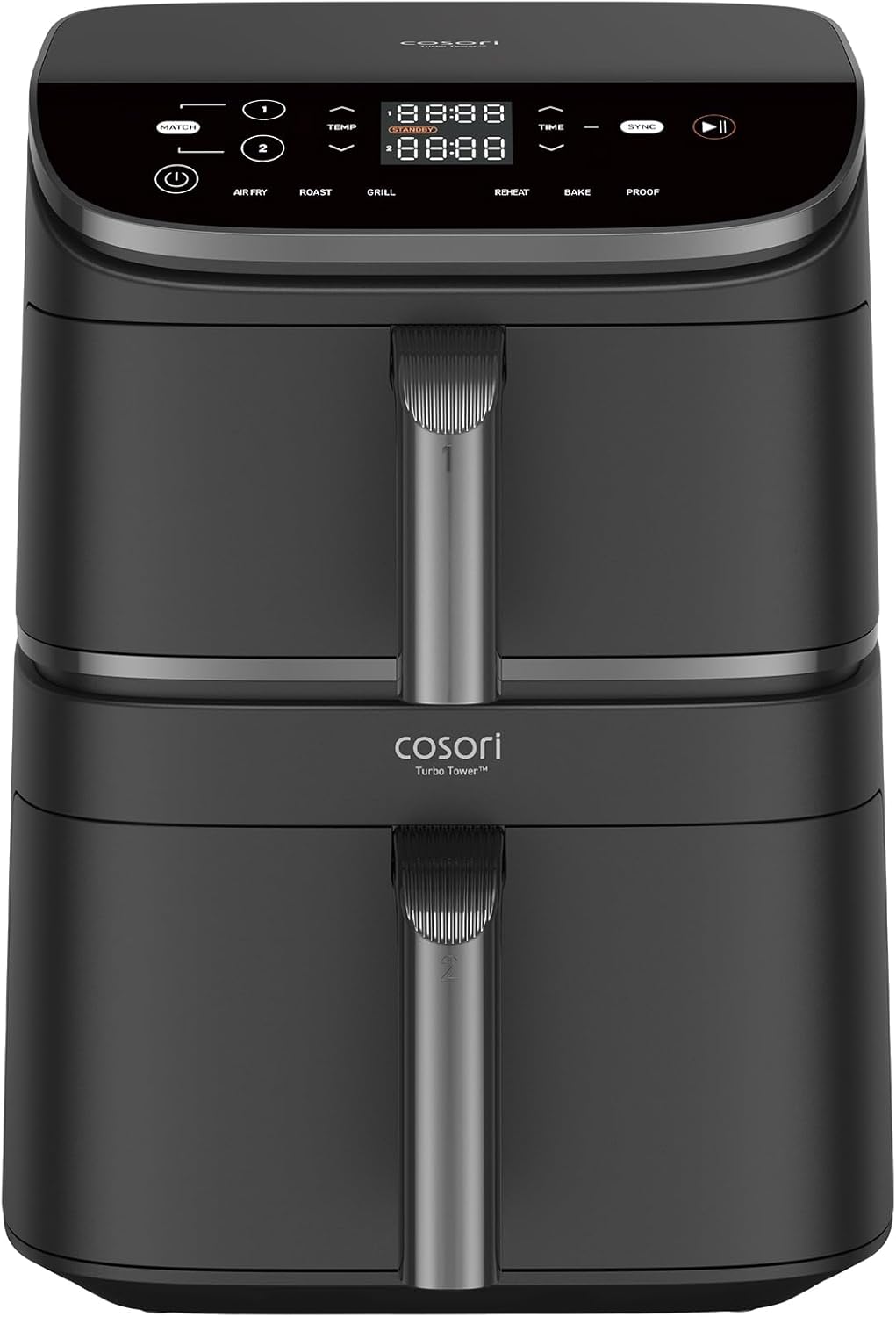 Cosori Turbo Tower Freidora de Aire10,8L con Cesta Verticales, Cocción en 3 Niveles que Ahorra Espacio, 2630 W, 6 funciones, 2 DC Motores, Más de 50 Recetas Completas en Línea