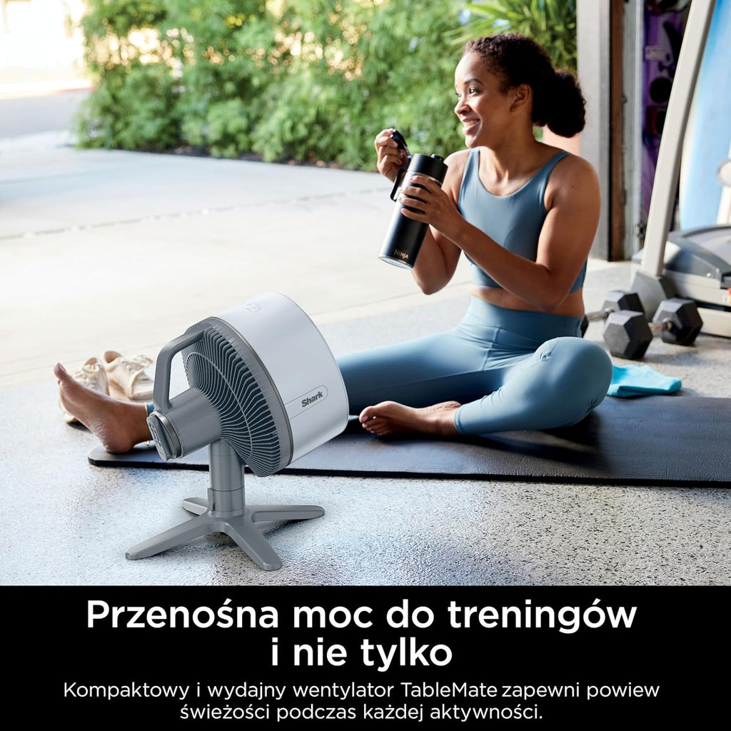 Shark FlexBreeze TableMate Wentylator bezprzewodowy wewnętrzno-zewnętrzny, do 24 godz. pracy, wydajne chłodzenie, zasięg 20 m, cichy, 5 szybkości, oscylacja, zdalne sterowanie, zimowa mgła, FA150EU