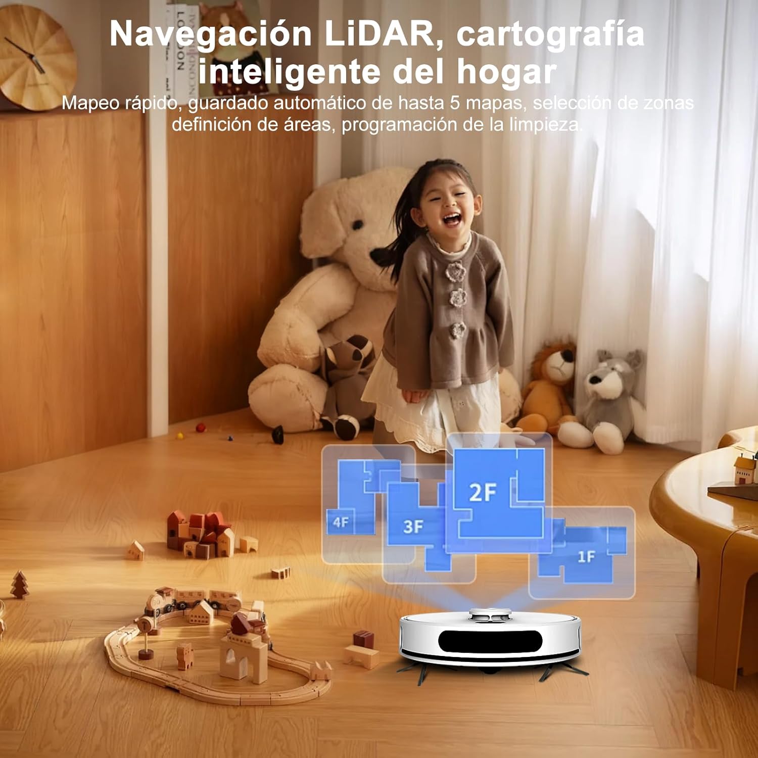 Robot Aspirador y fregasuelos hasta 8000 Pa Potente succión Autovaciado Autonomía de 220 Minutos Navegación Láser LiDAR y Mapeo Lnteligente,Limpieza Personalizada Control por Voz y App