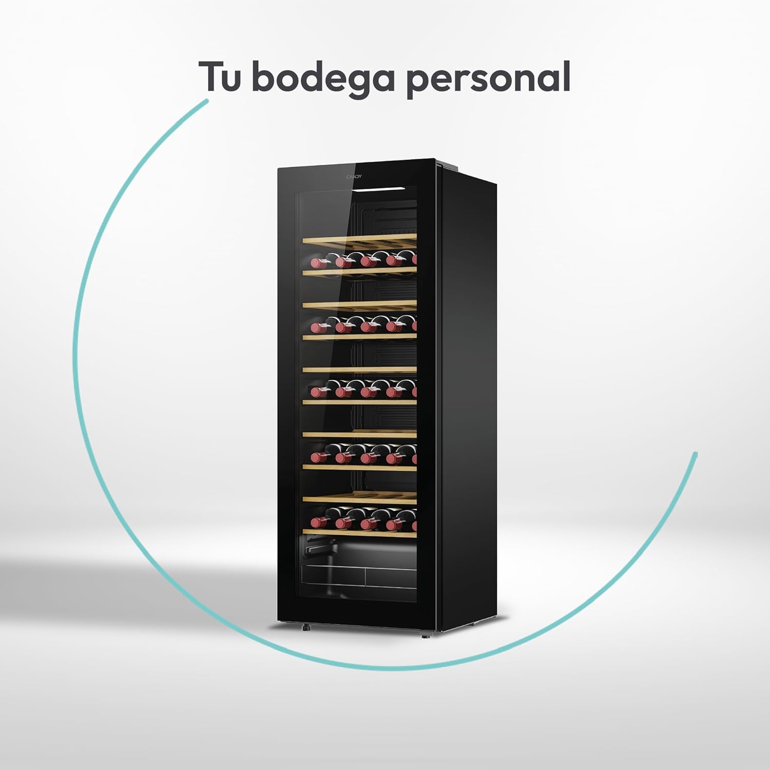 Candy DiVino CWC058, Vinoteca, 58 Botellas, WiFi, App hOn, Puerta Reversible, 10 Baldas, Tratamiento Anti-UV, Compresor Antivibraciones, Iluminación LED, Control Digital,Tirador Integrado, 37DB, Negro