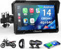 Carpuride W702 Plus Android 14 Motocicleta Carplay Pantalla con Doble Cámara, CarPlay y Android Auto Inalámbricos,7" Pantalla Táctil Impermeable, Audio BT,Grabación Bucle, Navegación Online y Offline.
