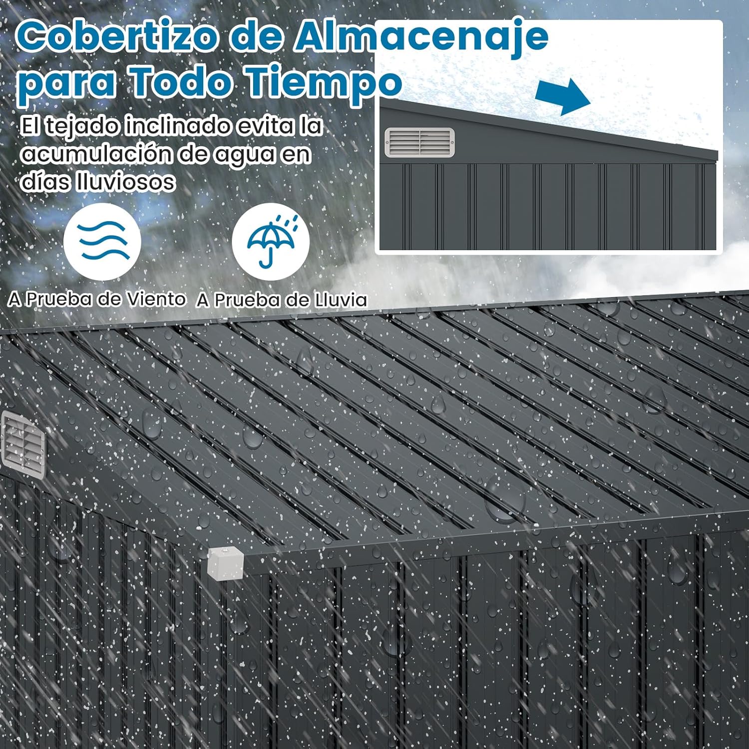 COSTWAY Caseta Jardin Exterior, 235 x 117 x 185 cm, obertizo Jardin Exterior con 2 Puertas, Techo Inclinado, Casita Organizador de Metal Galvanizado, Organizador de Herramientas para Jardín Patio