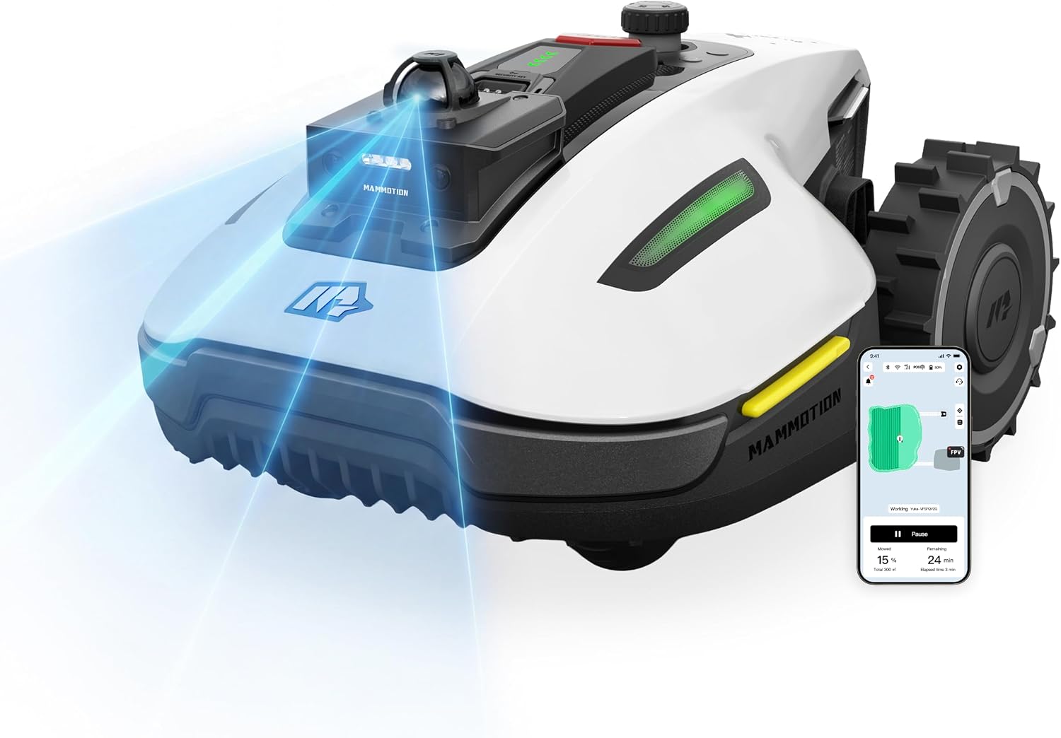 MAMMOTION YUKA mini 2 800 LiDAR Robot koszący bez przewodu obwodowego, rekomendowany 800 m³, LiDAR 360°+ AI Vision, rozpoznawanie ponad 300 przeszkód, DropMow, nachylenie 45%