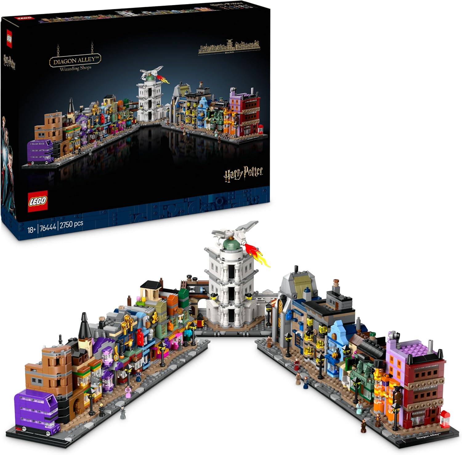 Harry Potter Tiendas Mágicas del Callejón Diagon Maqueta para Adultos y 12 Micro Figuras de Colección, Autobús Noctámbulo, Regalo para Mujeres y Hombres, Decoración Dormitorio, Set de Magia 76444