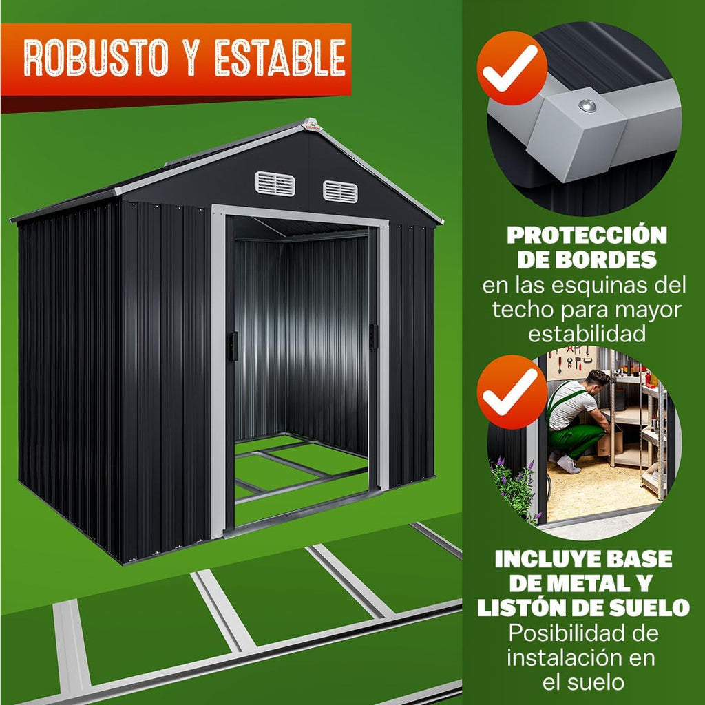 GARDEBRUK® Cobertizo de Jardín 2 m² 196x132x188cm Caseta Metálica Exterior 4m³ con Base Puerta Corrediza Antracita