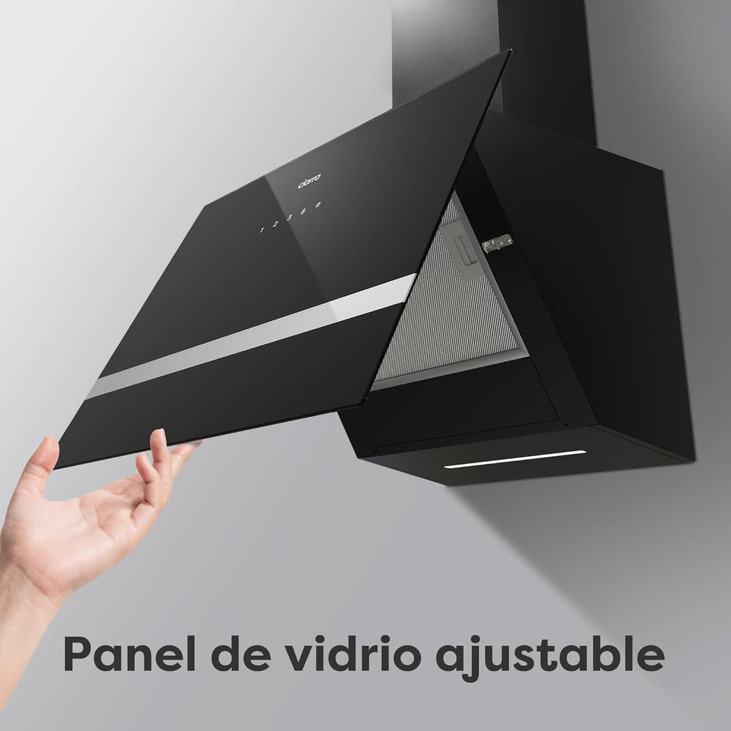 CIARRA CBCB6736H Campana Extractora de Pared 60cm Clase A+++ 3 Velocidades Evacuación al Exterior y Recirculación Interna por Filtro de Carbón CBCF003 Luz LED