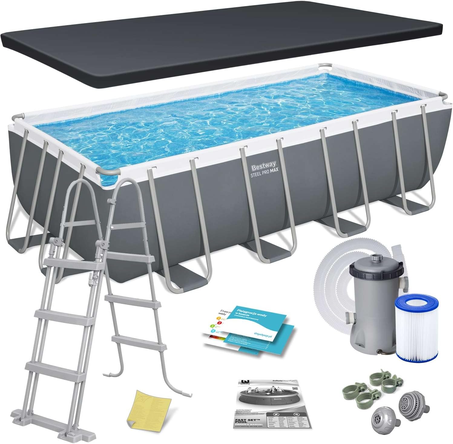 Bestway Juego de Piscina Rectangular de 16' x 8' x 48"/4.88 m x 2.44 m x 1.22 m