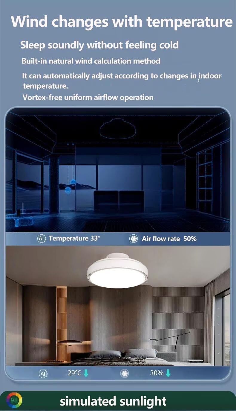 Silencioso Ventilador de Techo luz con Mando a distancia, Ventila Techo Sin Aspas con LED Moderno, 6 velocidades Reversibles, Smart Dimmable Ventilador Lámpara para Dormitorio Salón Bianco