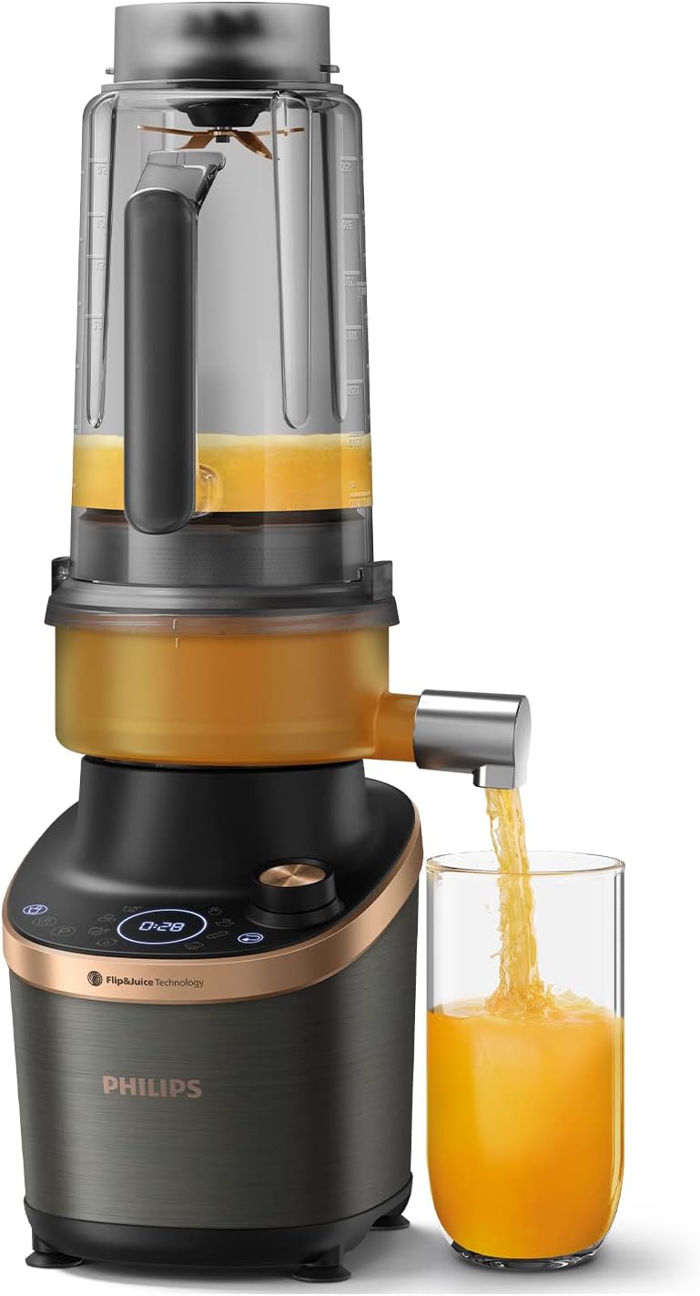 Philips Viva Collection Wyciskarka wolnoobrotowa - Szybkie czyszczenie, Szeroki otwór na produkty, Blokada kapania, Części można myć w zmywarce, Pojemność 1 l (HR1889/70)