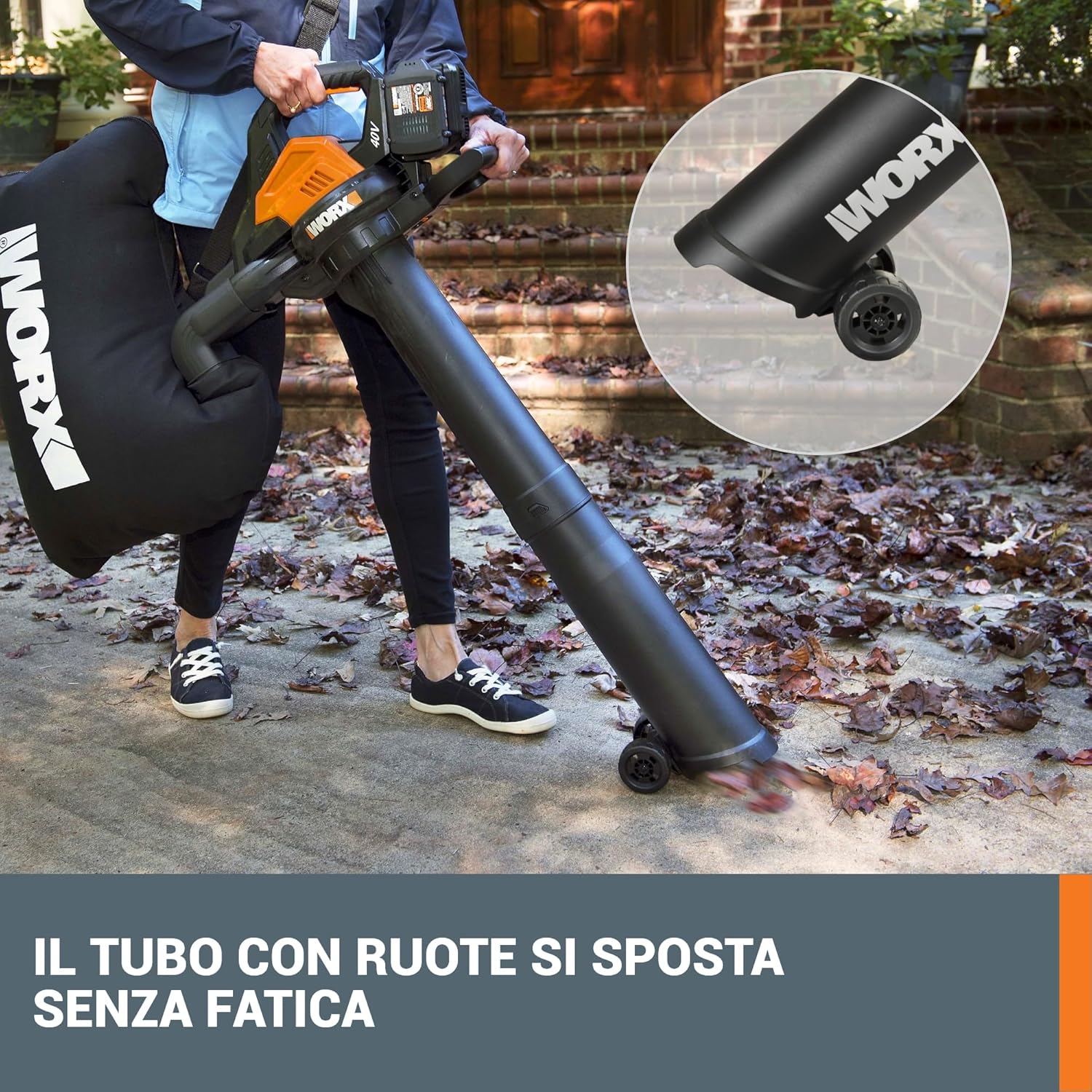 WORX Aspirador de Hojas 40V Máx. 2x20V | WG583E | PowerShare |Incluye 2 baterías y Cargador Doble |2 en 1 Recoger y aspirar – Bolsa de 35 L | Incluye Toberas | Ligero