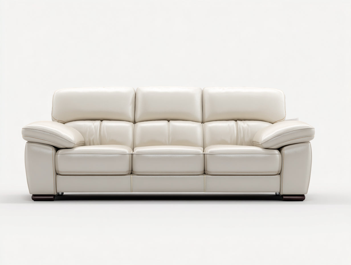 Sofás 3 plazas tapizado cuero sintético estructura madera 220x95x90 cm - Beige - Diseño moderno
