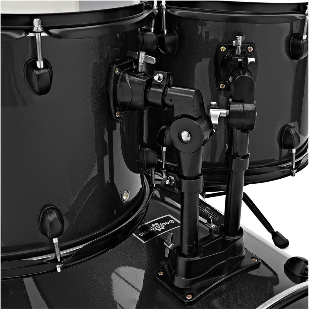 Gear4music BDK-1 Kit de Batería Compacta Completa para Principiantes - Batería Acústica de 5 Piezas, Platillos, Pedal de Bombo, Sillín y Baquetas - Negro