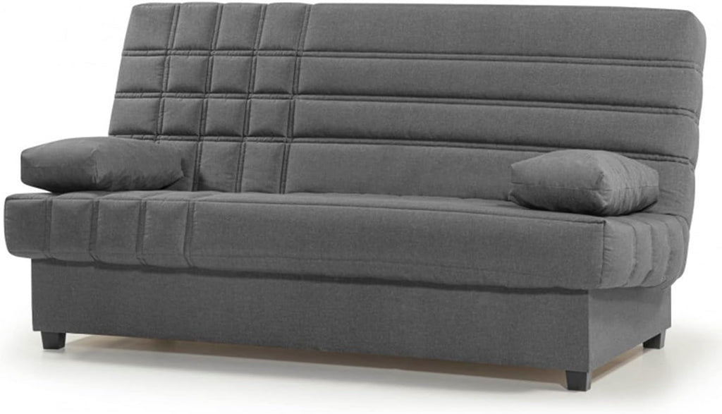 SHIITO - Sofá Cama de 3 Plazas con Arcón Interior - 100 x 193 x 100 cm - Modelo Romeo - con Apertura Clic-Clac - Incluye 2 Cojines - Color Gris Oscuro