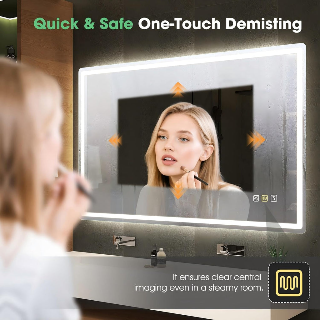 S'bagno Espejo-Baño-con-Luz 120x70cm, Espejo-Baño-LED-Bluetooth con Función Antivaho, 3000K/4000K/6500K, Regulable, Memoria, Cristal Templado HD, IP44-Espejos-de-Baño-con-LED, Horizontal/Vertical