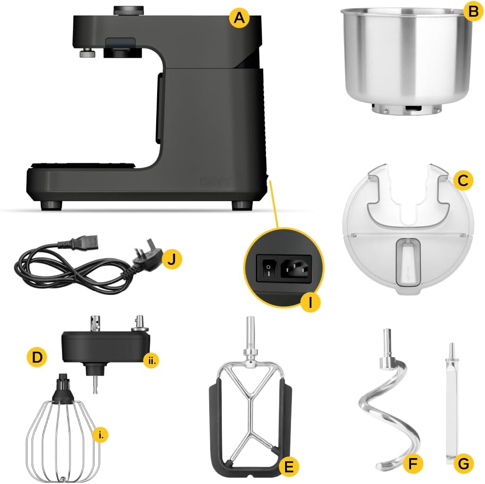 Ooni Halo Pro Mezcladora Profesional de Masa en Espiral 7,3L con Accesorios, 58 Velocidades – Ideal para Pan y Pizza – Gris Antracita