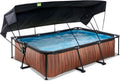 EXIT Toys Wood Pool con Toldo Solar - 300x200x65cm - Piscina de Marco Rectangular Compacta con Bomba de Filtro de Cartucho - Protección UV Óptima - Fácil Acceso - Diseño Único - Marrón