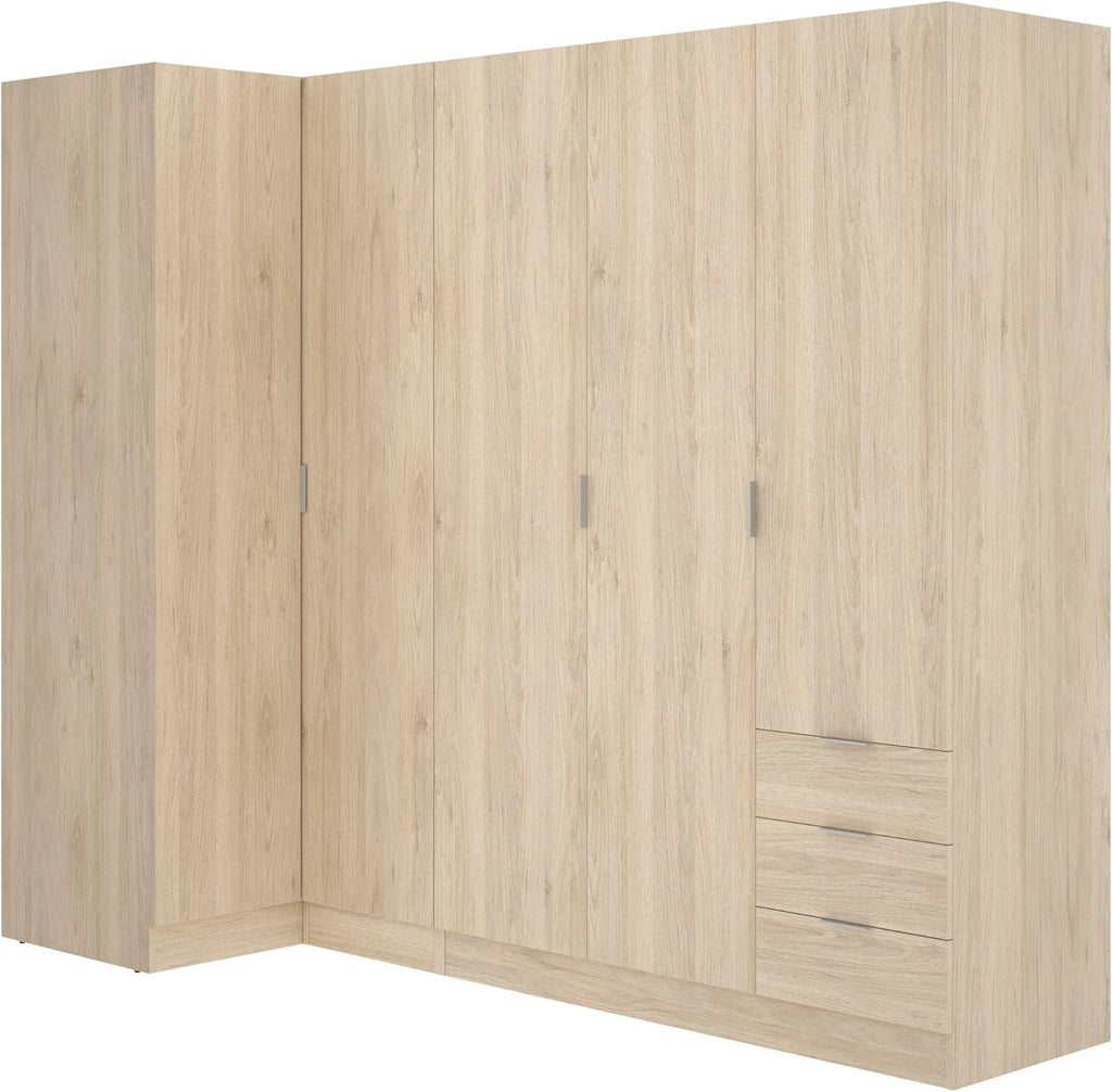 DEKIT GRUPO RIMOBEL Essen Armario de rincón con cajones - Roble Natural - 184 cm (Alto) x 91 cm (Ancho) x 214 cm (Prof.)