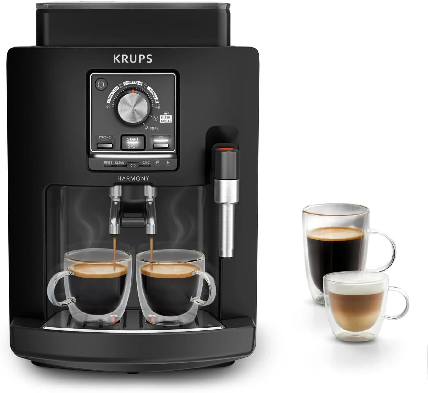 Krups Rome, Superautomatic coffee maker, Water tank 1.7 L, 3 temperature levels, 3 intensity levels, 15 bars, Metal conical grinder, Easy control panel, Black, EA810870