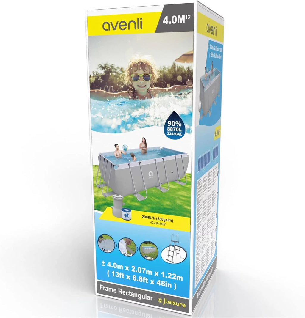 Avenli Suelo Piscina Rectangular con Estructura, 2343 Liters, Gris, 400 x 207 x 122 cm