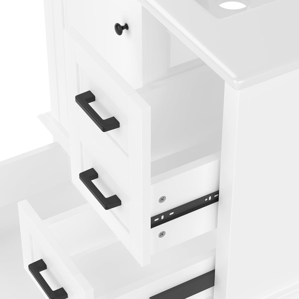 Moimhear Mueble de baño de pie, lavabo, lacado completo, tres cajones silenciosos, lavabo de cerámica integrado (blanco, 76 x 46 x 83,5 cm)