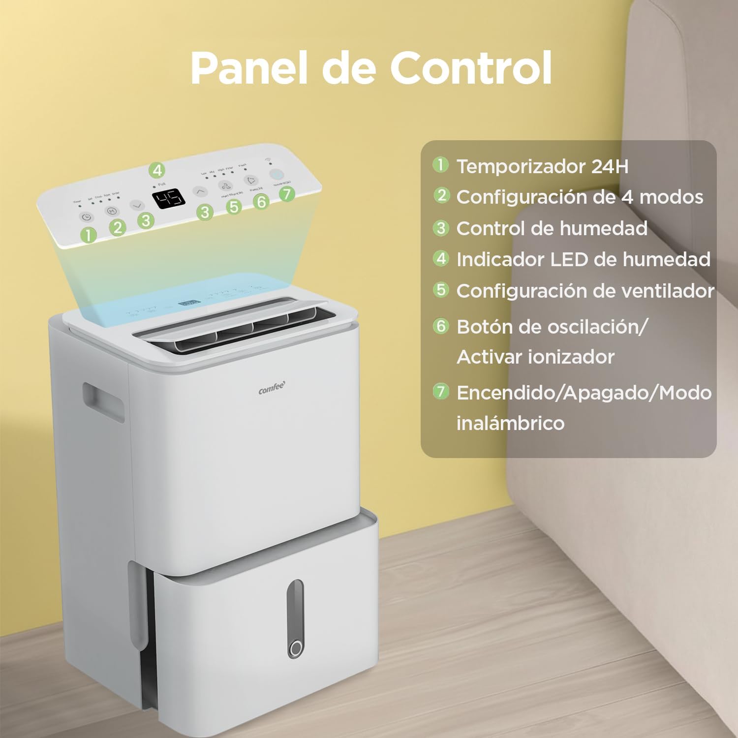 COMFEE' Deshumidificador de Humedad 16L Silencioso | WiFi/App, Modo Secado de Ropa y Auto Antihumedad, Purificador Eléctrico Antibacterias, moho y Condensación | Ideal en habitaciones hasta 45m2/120m3
