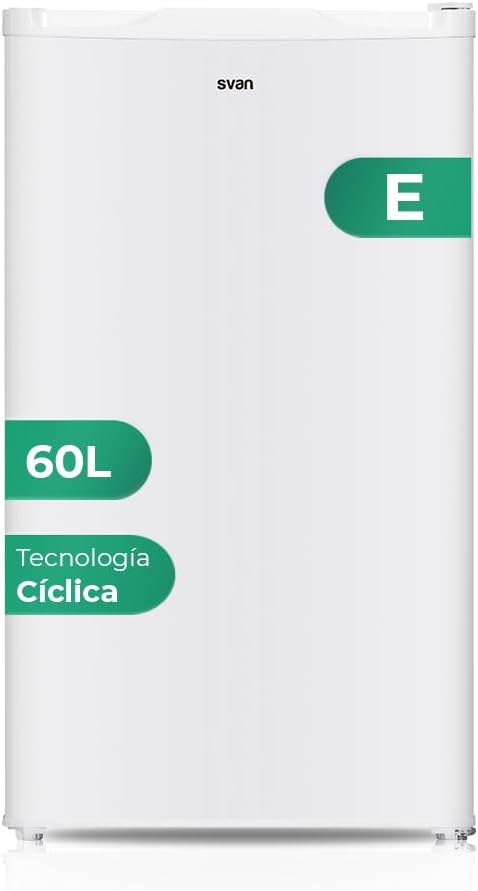Svan Congelador Vertical Blanco SCV85502E. Capacidad 60 Litros, Puerta Reversible, Bajo nivel Sonoro, Eficiencia Energética Clase E