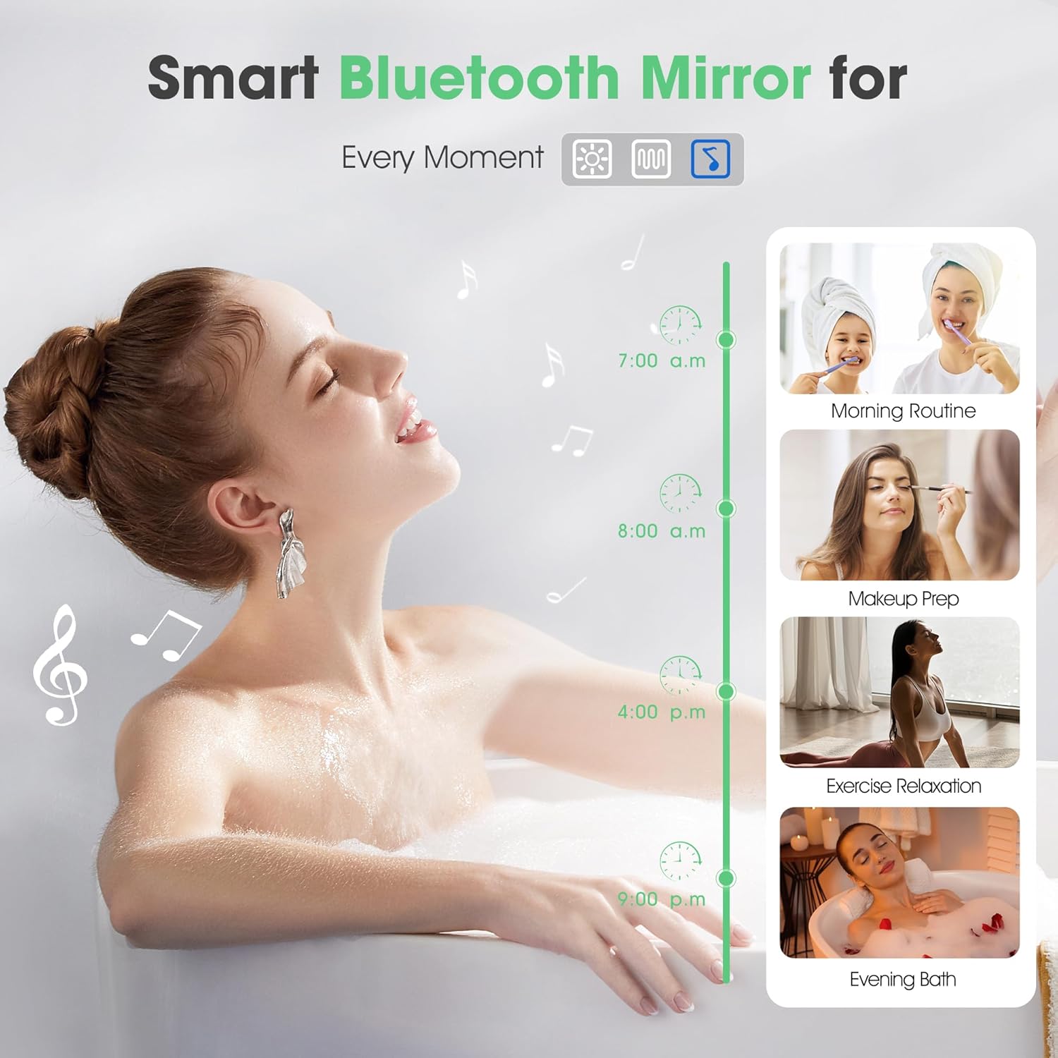 S'bagno Espejo-Baño-con-Luz 120x70cm, Espejo-Baño-LED-Bluetooth con Función Antivaho, 3000K/4000K/6500K, Regulable, Memoria, Cristal Templado HD, IP44-Espejos-de-Baño-con-LED, Horizontal/Vertical