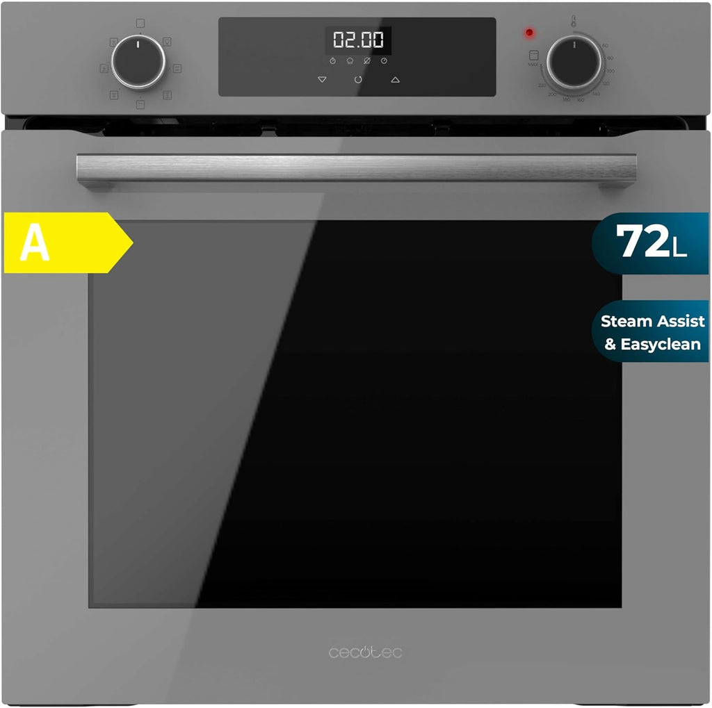 Cecotec Horno Multifunción Integrable 60cm Bolero Hexa M226000 Glass Grey A. 2800W, 72L, 7 Funciones, Modo Grill, Fan Assisted Grill, Modo Convección, Defrost, Steam Base X2, Steam EasyClean y Assist