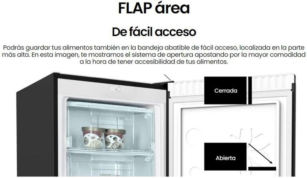 INFINITON Congelador Vertical CV-140L25XEQ, 145 Litros, E, Función Fast Freezing, Congelador 4****, cajón Flap, Tirador integrado, Puerta reversible, Inox