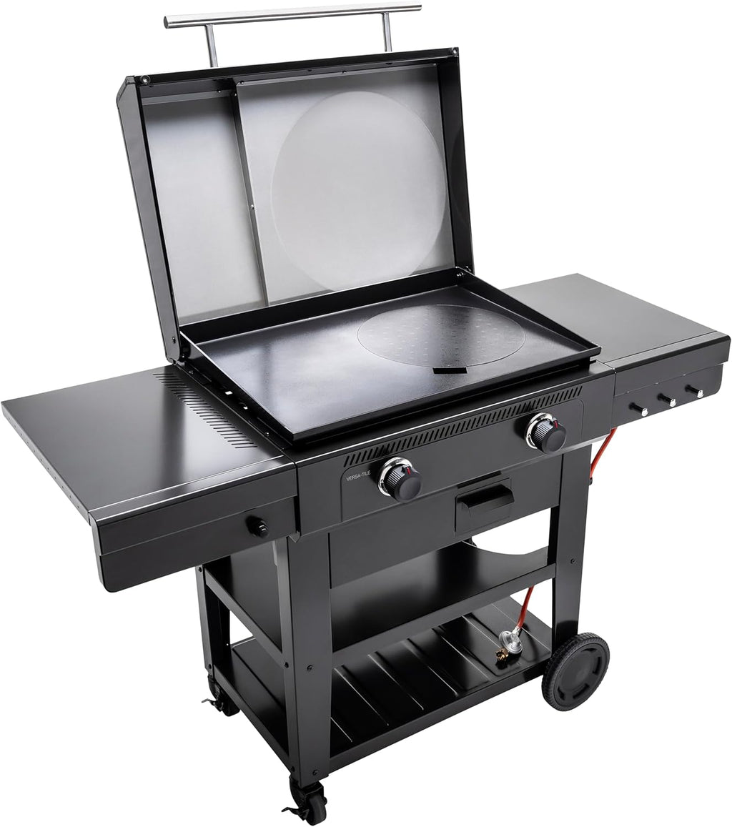 Char-Broil Barbacoa de Gas Versa-Tile, Plancha a Gas de 2 Zonas, Superficie de Cocción: 70 x 50 cm, Sistema de Módulos 3 en 1: Plancha, Parrilla y Horno para Pizza