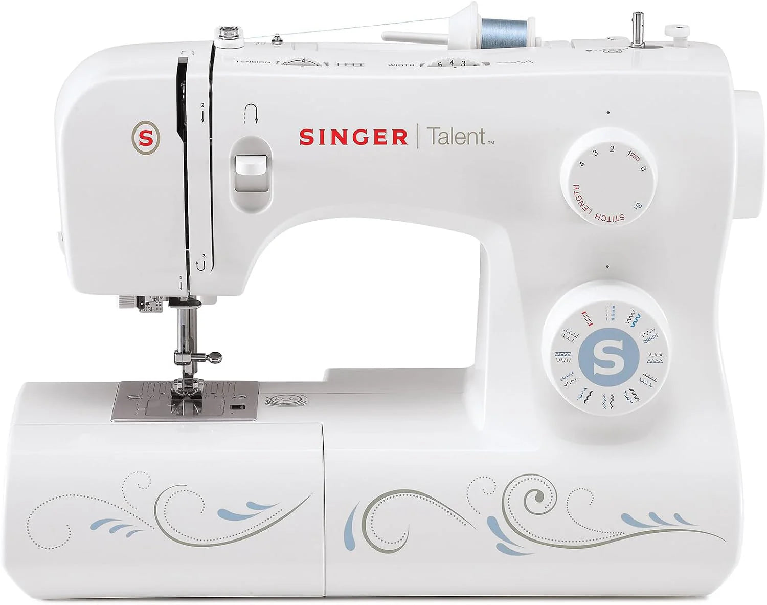 Singer Talent 3323-30 Mechanical Sewing Machine, Utility Stitches, One-Step Fully Automatic Eyelet Stitches, Zig-Zag Up to 6 mm, Automatic Threading, Professional Sewing Machine, White