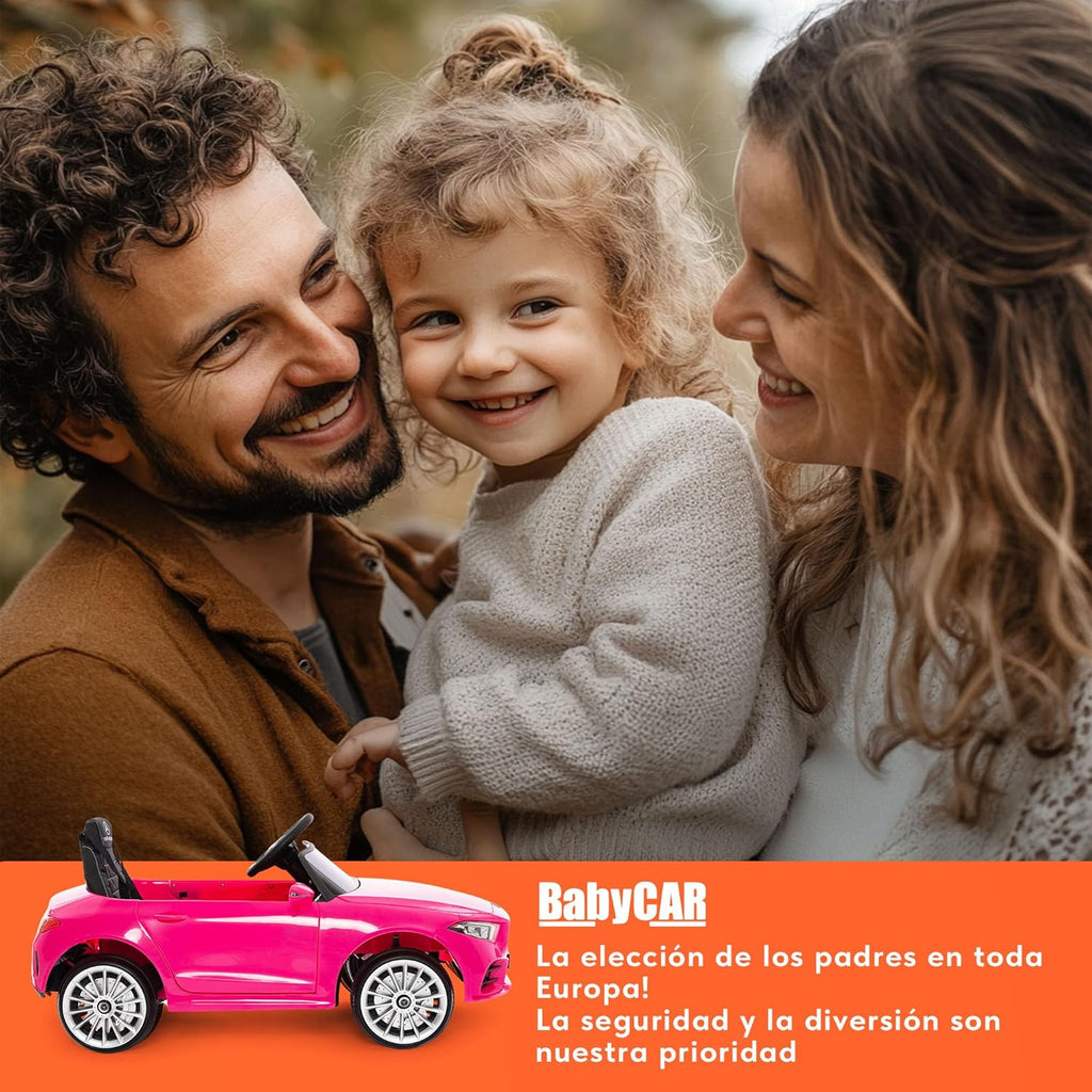 BabyCar Mercedes CLS 350 AMG | Coche Electrico para Niños 12V con 2 Motores 25W | Carro Electrico Infantil con Mando Parental, Asiento de Piel, Puertas Abatibles, MP3/USB | Mercedes Oficial | Rosa
