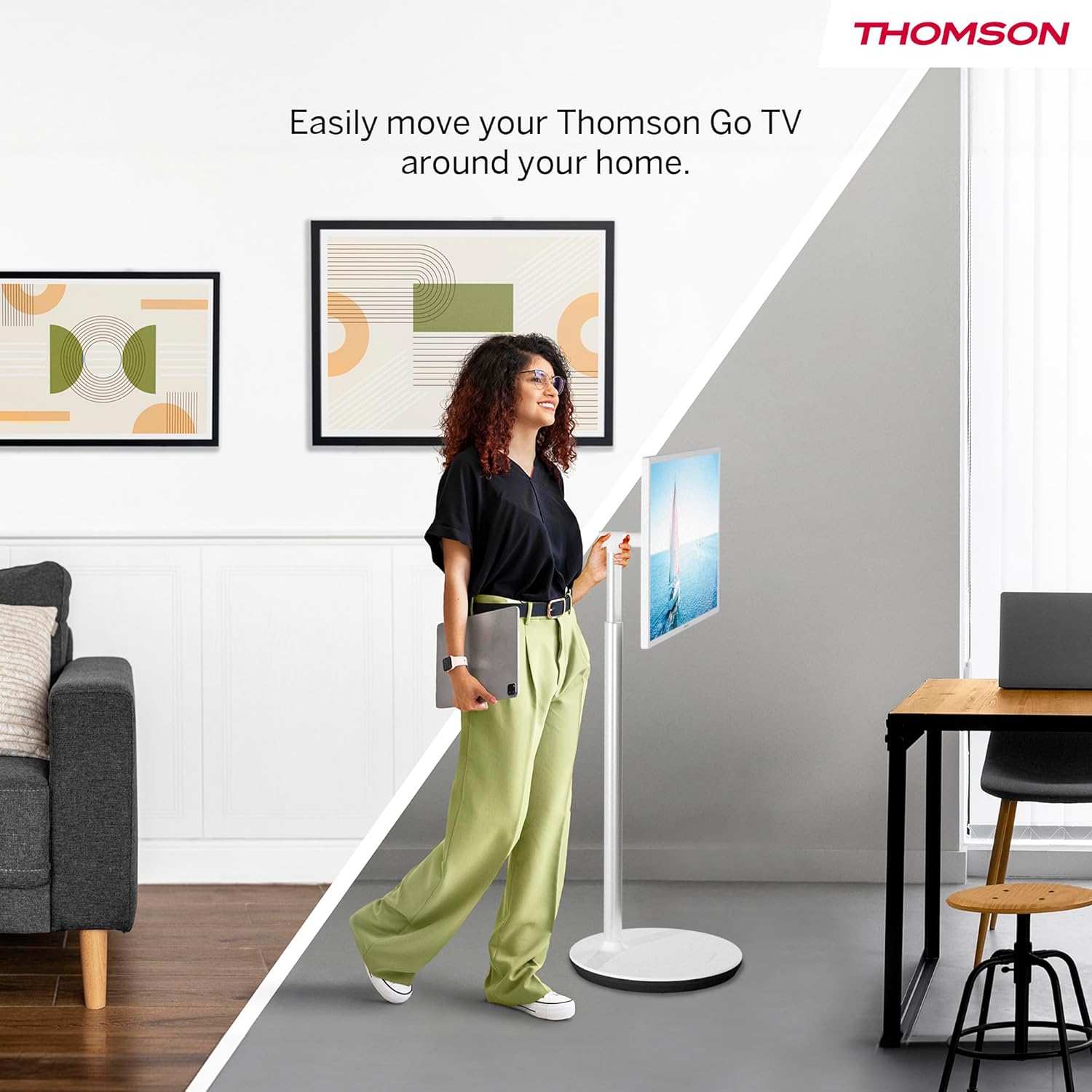THOMSON 32 Pulgadas (81 cm) Go TV, Televisor Android Portátil – HD Ready (1366x768), Control por Voz, Bluetooth 5.1, Wi-Fi, Función de Punto de Acceso, hasta 4 Horas de Autonomía - 32HA4M44