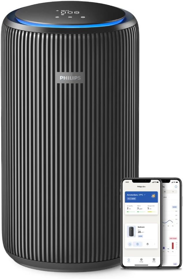 Purificador de aire Serie 4200, HEPA NanoProtect + doble filtro de carbón activo, CADR 600m³/h para 156m², ultra silencioso, inteligente y de bajo consumo (AC4221/11)