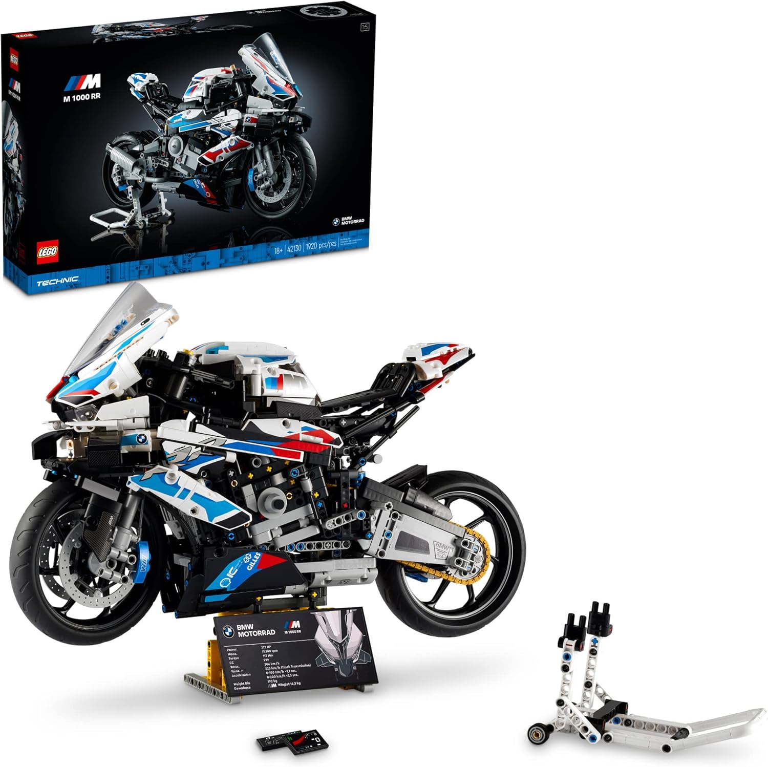 Technic BMW M 1000 RR 42130 Model Building Kit; Build a Stylish Motorcycle Display Model with This Rewarding Building Set for Adults; A for Motorcycle Fans (1,925 Pieces)