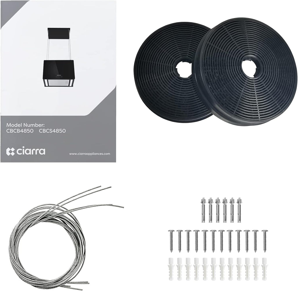 CIARRA CBCB4850 Campana Extractora en Isla sin Salida de Humos Clase A+++ 48cm 700m³/ h WiFi y Control Táctil Filtro de Carbón Incluido 4 Velocidades 2 Luces LED Negro