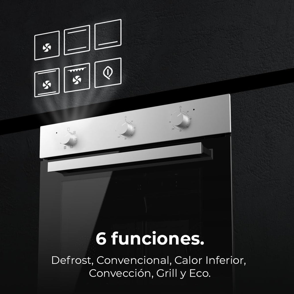 Cecotec Horno Integrable Multifunción 70L Bolero Hexa M236000 Line Time. 2800W, 6 Funciones, Temporizador, Steam Base XXL, Steam Assist, Steam EasyClean, Cooling Fan, Modo Defrost, Eco, Convección