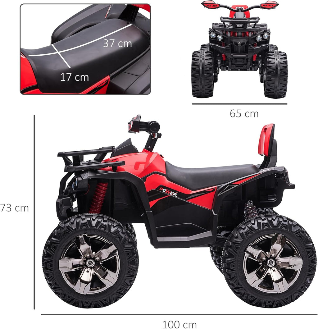 HOMCOM Quad Eléctrico 12V para Niños +3 Años con 2 Motores Faros Música Neumáticos de Suspensión Botones Avance y Retroceso Vehículo Eléctrico a Batería 100x65x73 cm Rojo