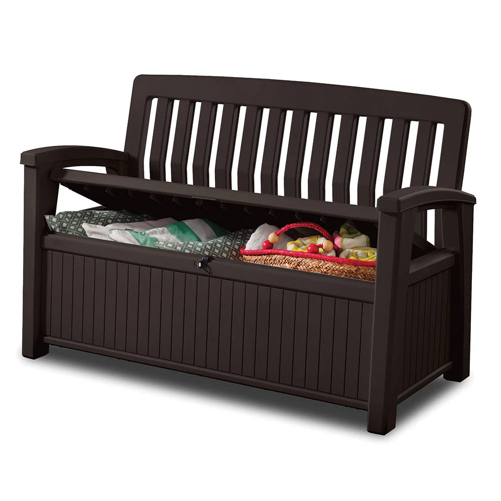 Banco de Patio con Almacenamiento, Cofre Asiento en Color Marrón Espresso, Capacidad de 227 Litros