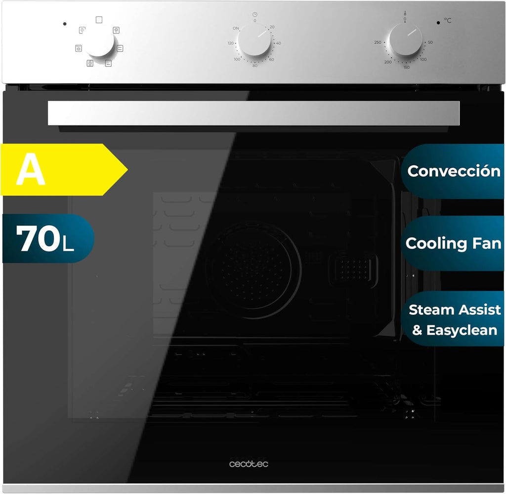Cecotec Horno Integrable Multifunción 70L Bolero Hexa M236000 Line Time. 2800W, 6 Funciones, Temporizador, Steam Base XXL, Steam Assist, Steam EasyClean, Cooling Fan, Modo Defrost, Eco, Convección