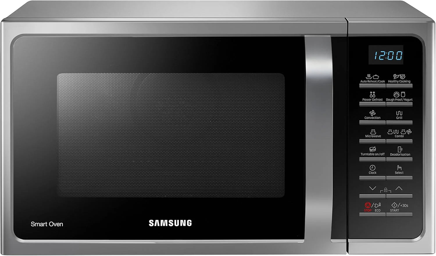SAMSUNG MC28H5015CS Microwave (Countertop, Combination Microwave, 28 L, 900W/1500W, Buttons, Aluminium, with Stainless Steel Grill) Silver and Black