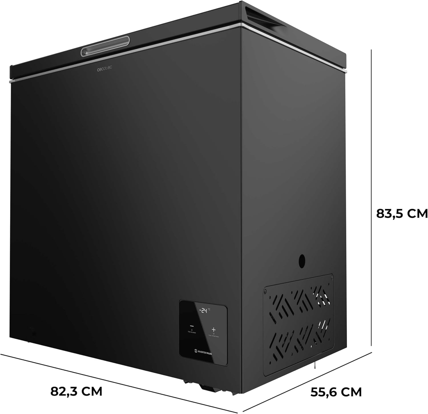 Cecotec Congelador Horizontal De 199 L Bolero Coolmarket Chest 199 Black E. Acabado En Negro, 83,5 cm De Alto, Compresor Inverter Plus Y Modo Fast Freezing