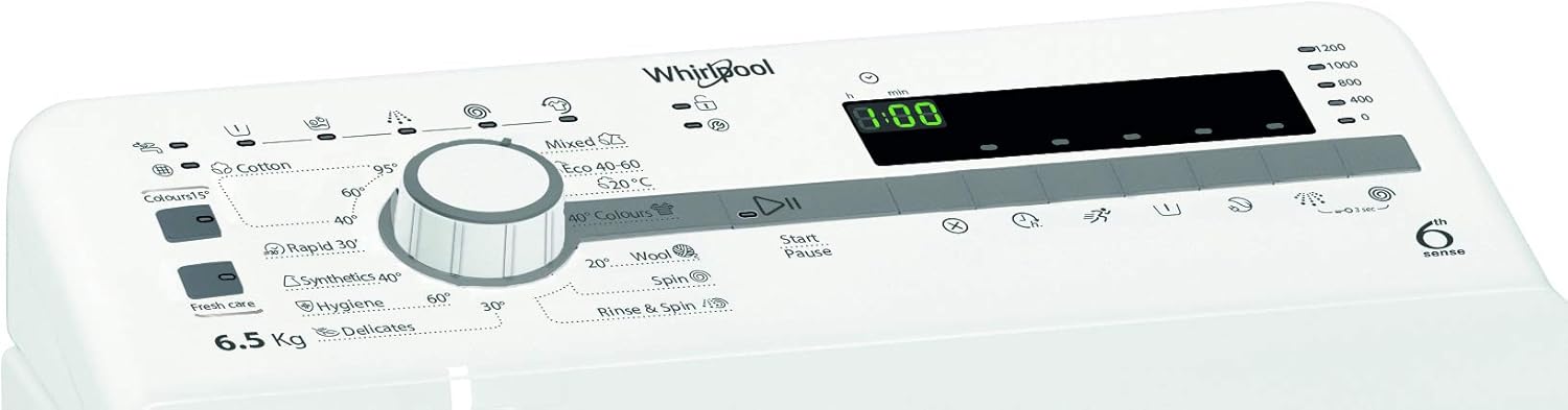 Whirlpool - Lavadora carga superior 6.5 kg TDLR 65230SS EU/N blanco, 1200 rpm, tecnología 6th sense y freshcare, motor universal, eficiencia NEL D