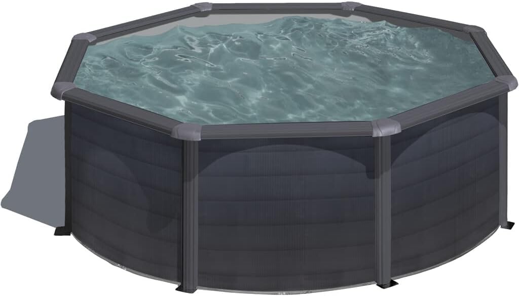 Gre KIT240GF Piscina de Acero Elevada, Redonda con Aspecto Acero Grafito, Piscinas Desmontables para Jardín, 240 x 120 cm, Kea