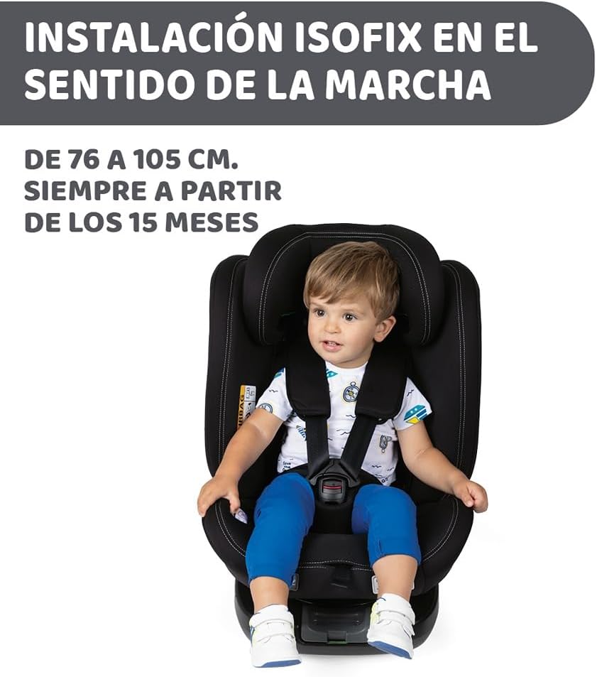 Chicco Unico EVO I'Size Classic, Silla de Coche ISOFIX para Bebés y Niños de 40 a 150 cm, Grupo 0123 Desde Recién Nacido hasta 12 Años, Giratoria 360º, Reductor, Ajustable y Protección Lateral, Negra