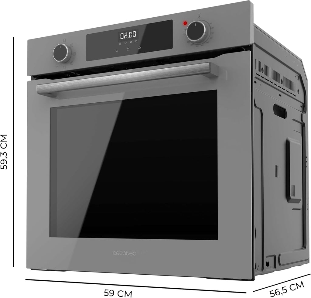 Cecotec Horno Multifunción Integrable 60cm Bolero Hexa M226000 Glass Grey A. 2800W, 72L, 7 Funciones, Modo Grill, Fan Assisted Grill, Modo Convección, Defrost, Steam Base X2, Steam EasyClean y Assist