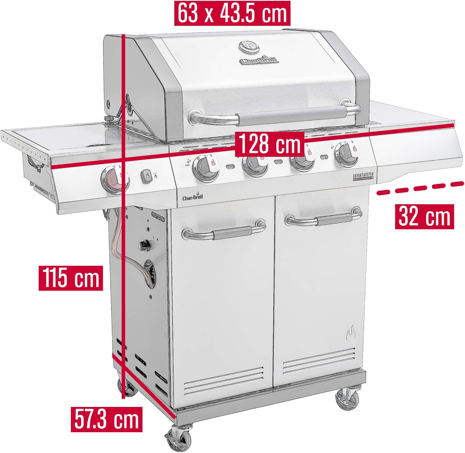 Char-Broil Barbacoa de Gas Advantage PRO S 4 - Barbacoa a gas con 4 quemadores y TRU-Infrared Technology, quemador de alto rendimiento de 900 °C, rejillas de hierro fundido