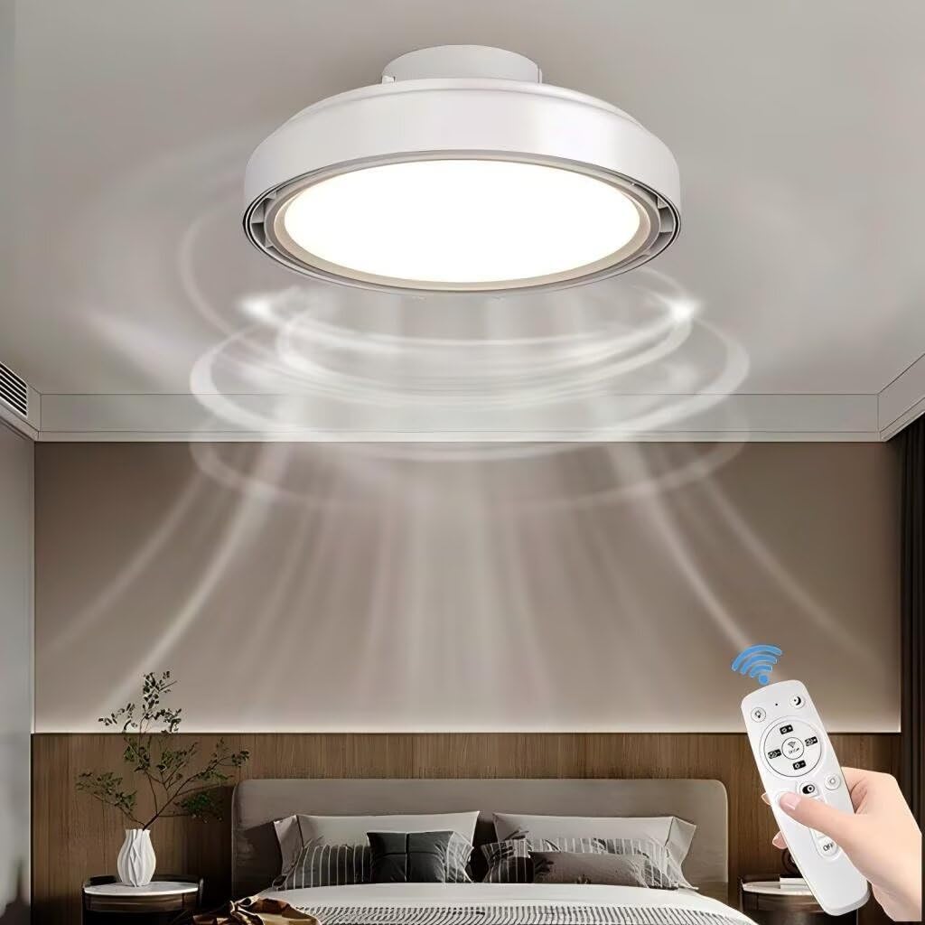 Silencioso Ventilador de Techo luz con Mando a distancia, Ventila Techo Sin Aspas con LED Moderno, 6 velocidades Reversibles, Smart Dimmable Ventilador Lámpara para Dormitorio Salón Bianco