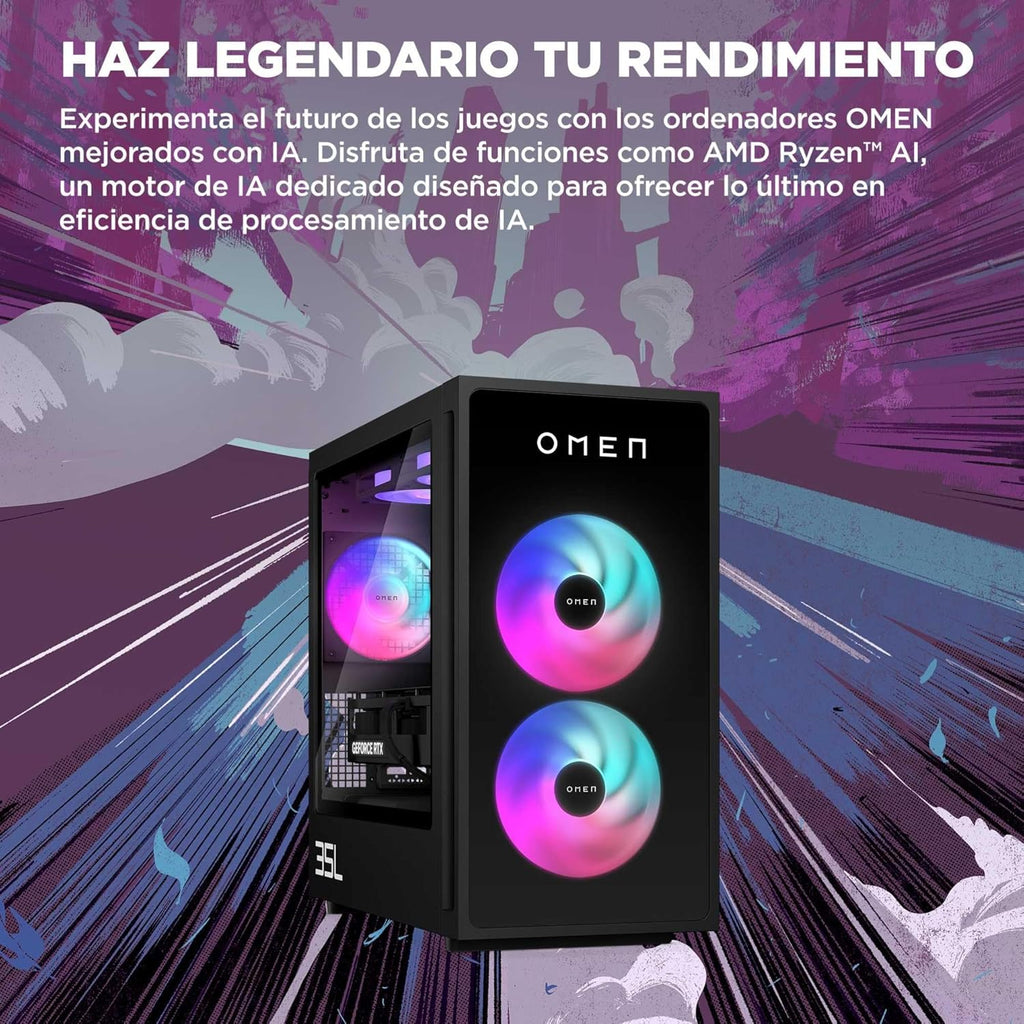 HP Ordenador sobremesa Gaming OMEN 35L GT16-0067ns (Procesador AMD Ryzen 7 8700F, 32GB RAM DDR5, 1TB SSD PCIe Gen4, NVIDIA GeForce RTX 5070 12GB, FreeDOS) - Negro